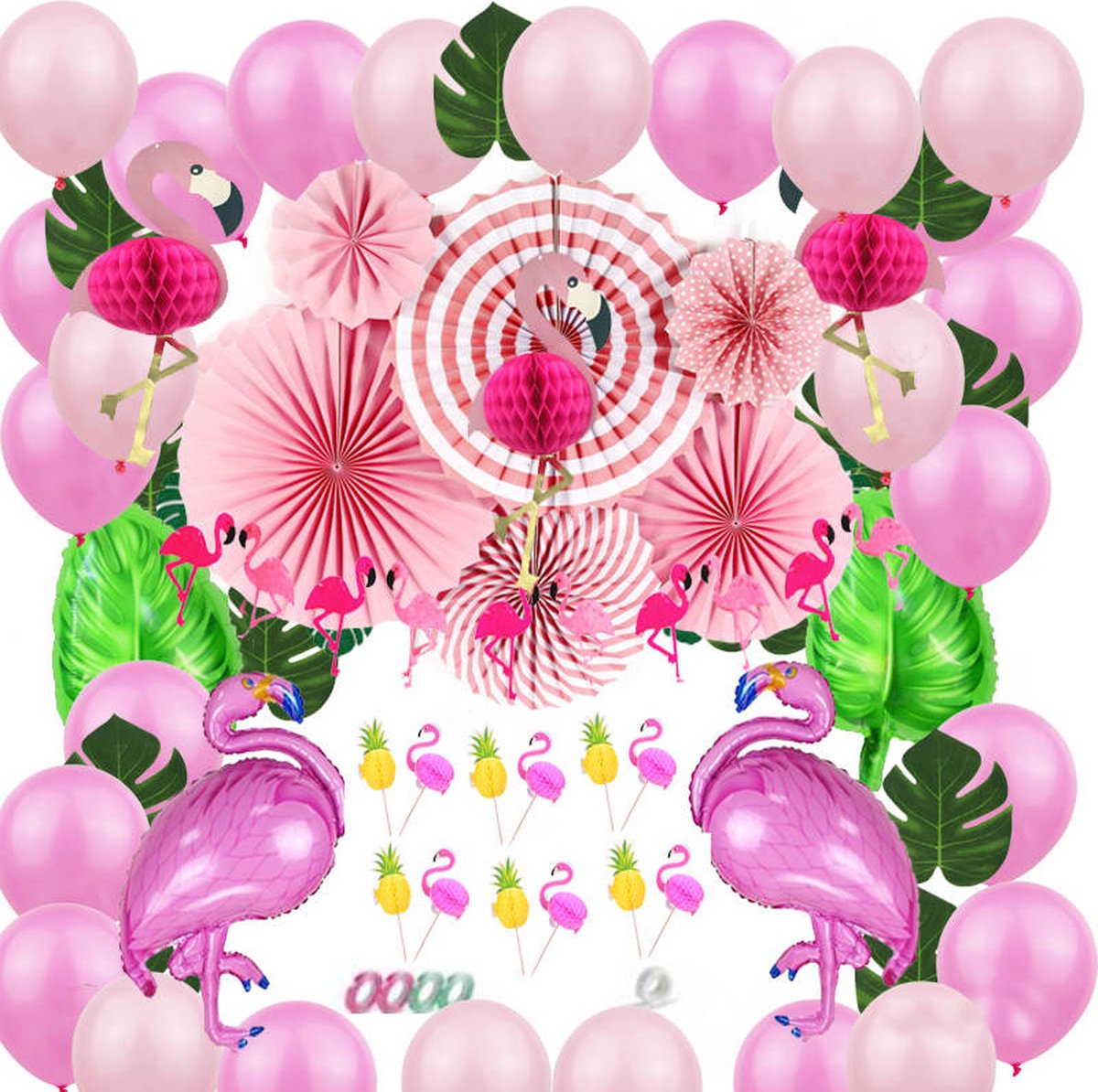 Joya Party® 72 Stuks Tropische Flamingo Zomer Feest Versiering | Roze Ballonnen Decoratie | Verjaardag Tuin Versiering | Hawaii & tropical